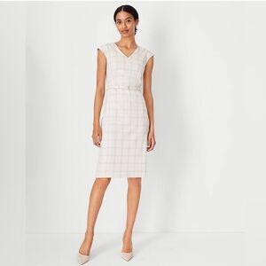 Ann Taylor Belted V-neck Sheath Dress In Plaid, 0, Rose Bloom